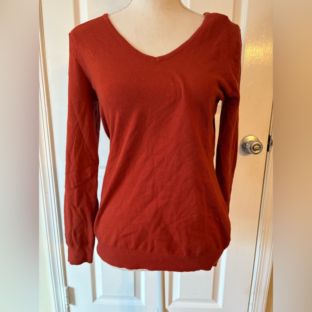 Women's Burnt Orange V-Neck Sweater